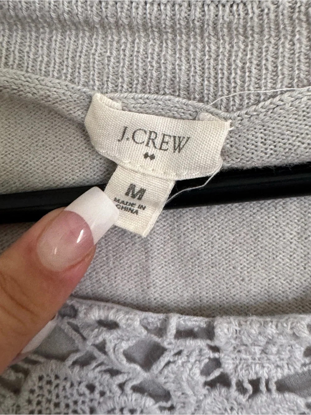 J. Crew Lace-Front Crewneck Sweater in Light Gray
